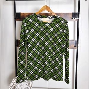 DKNY | Long Sleeve Green Plaid Fitted Top SZ Medium